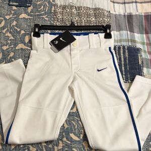 Boys Nike White Baseball Pants with Blue Piping Accent